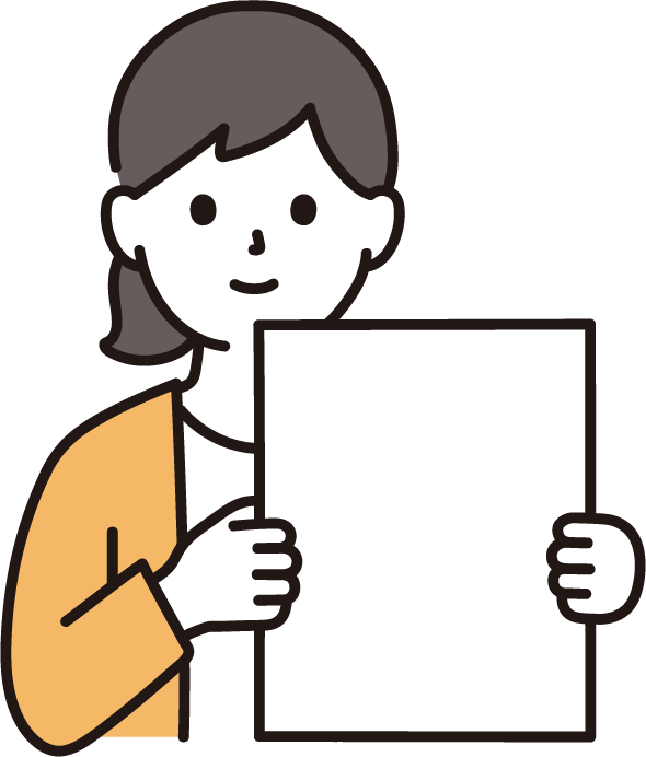 チラシを手に持って説明する女性のイラスト
