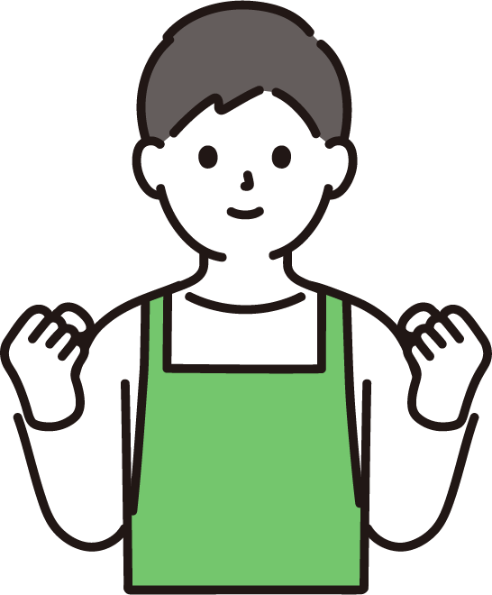 ガッツポーズする男性店員のイラスト