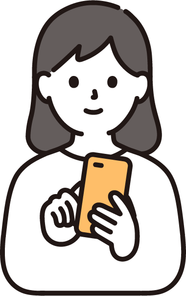 スマートフォンを操作する女性のイラスト(検索・予約・SNS利用のイメージ)